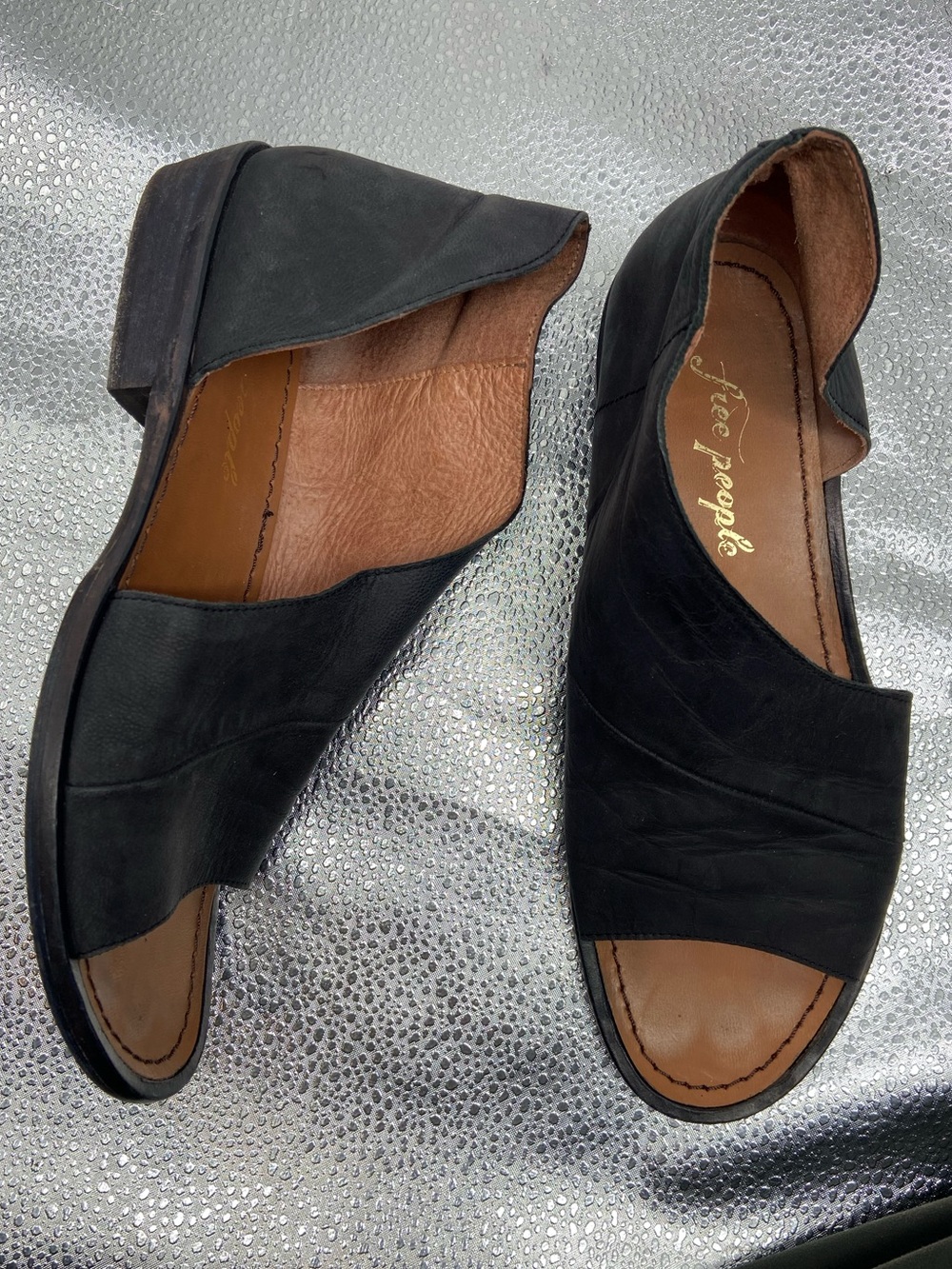 Free People Mont Blanc Leather Peep Toe Cut Out Sandals Shoes 38 7.5